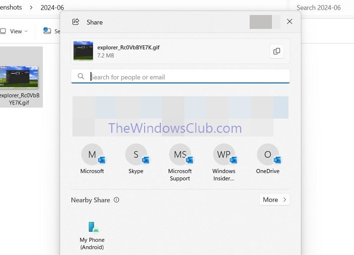 Partage d'un fichier sur Android à l'aide de l'application Phone Link sous Windows