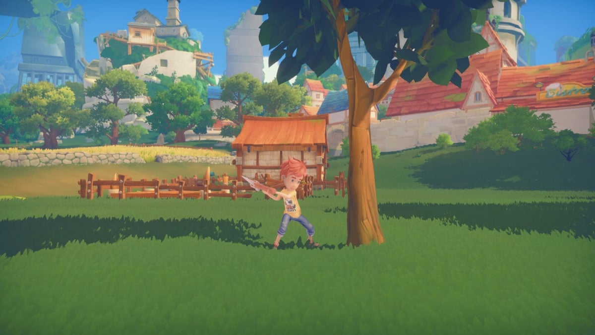 Le joueur abat un arbre dans My Time at Portia de Pathea Games