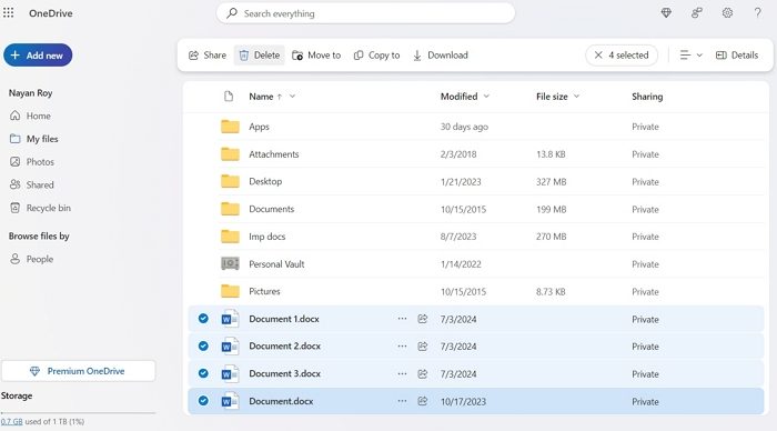 Supprimer les fichiers OneDrive