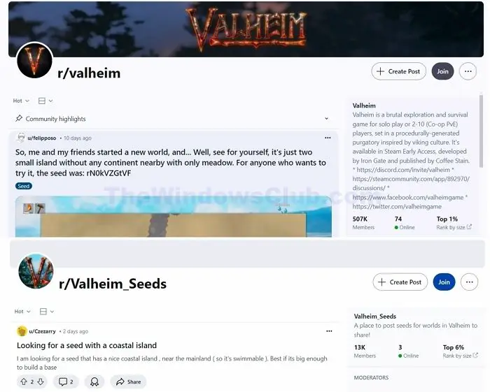 Communautés Reddit de Valheim