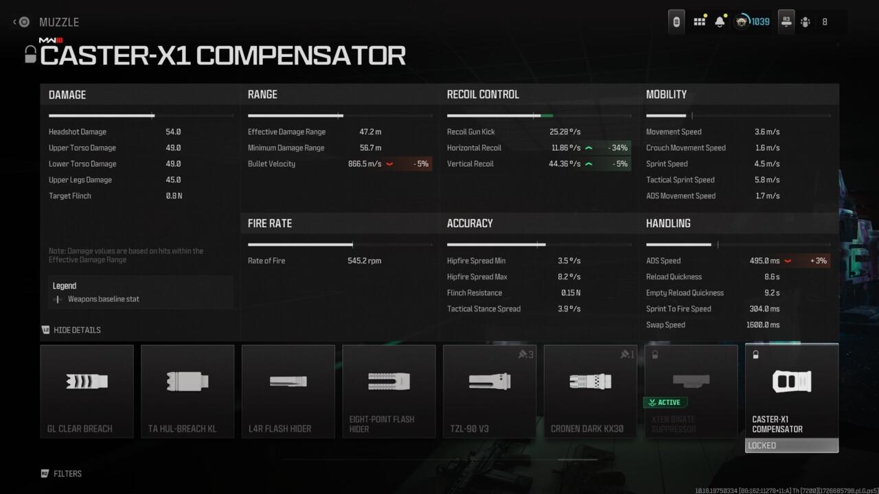 Statistiques complètes du compensateur Caster-X1