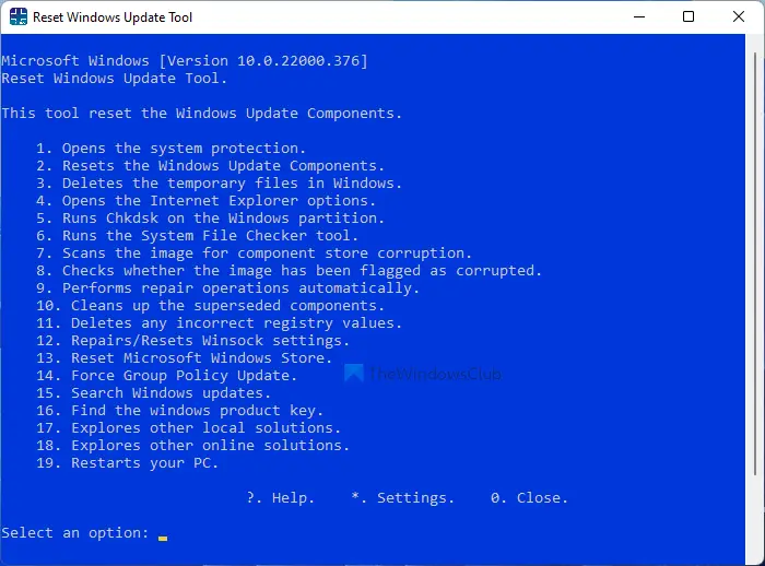 L'outil de réinitialisation de Windows Update restaurera automatiquement les paramètres et les composants par défaut 