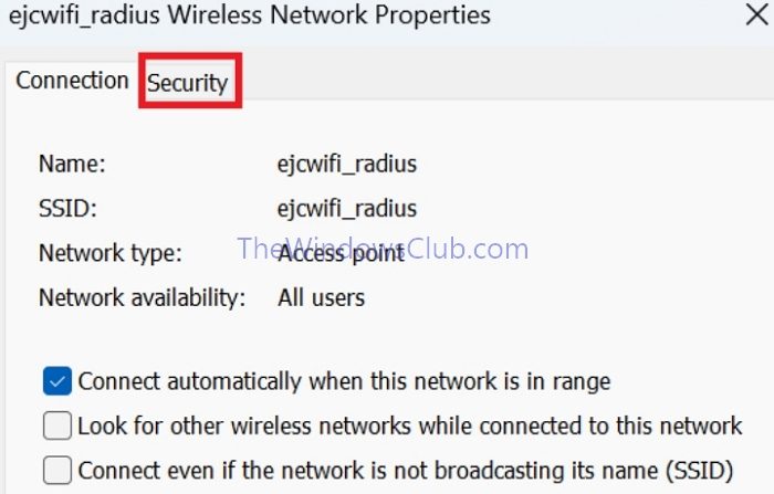 Connexions Wifi Modifier les paramètres de l'onglet Sécurité