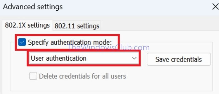 Configuration Wifi Spécifier le mode d'authentification