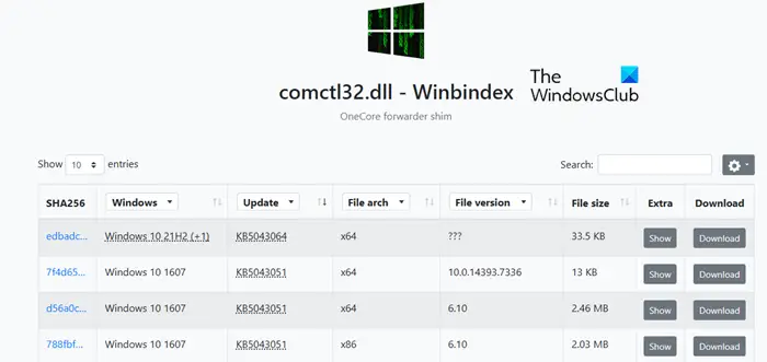 Télécharger la DLL depuis Winbindex