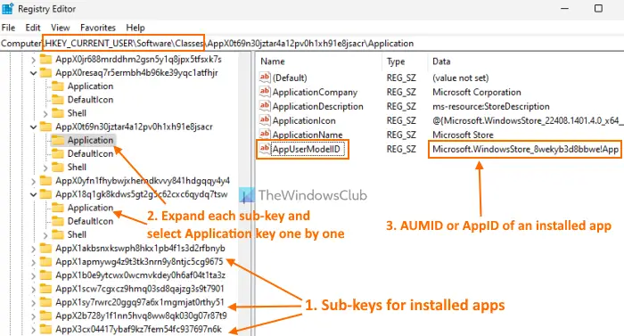 rechercher des applications AppUserModelID à l'aide du registre