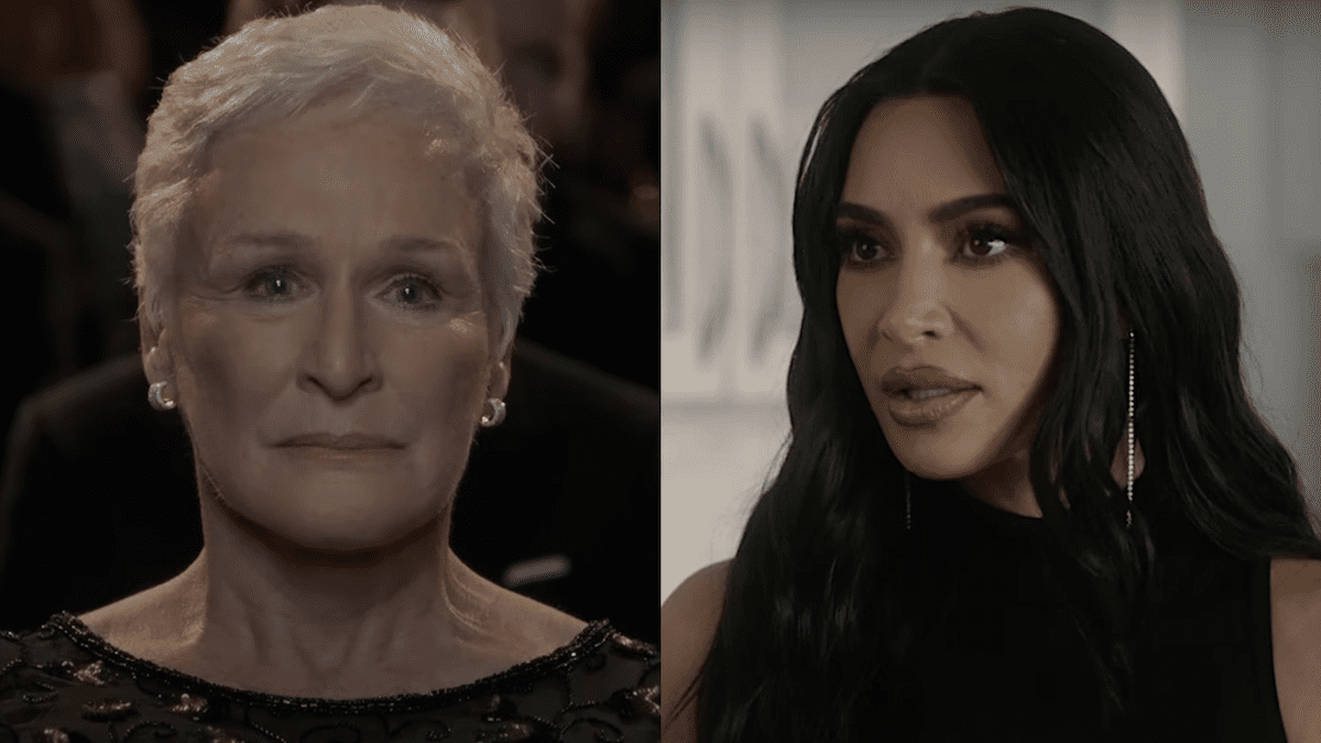 Glenn Close in the Wife/ Kim Kardashian in AHS Delicate (side by side)