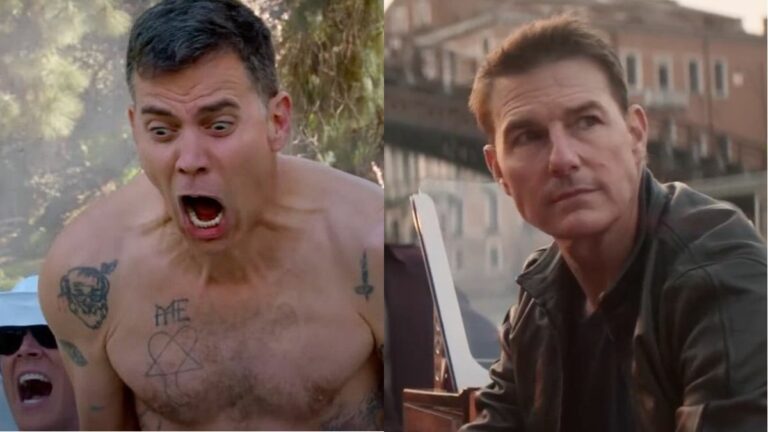 Steve-O screaming in Jackass Forever/Tom Cruise sitting on a boat in Mission: impossible - Dead reckoning Part One