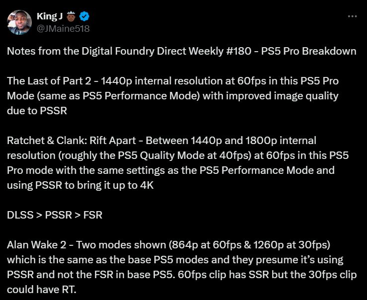 Résolutions internes de la PS5 Pro