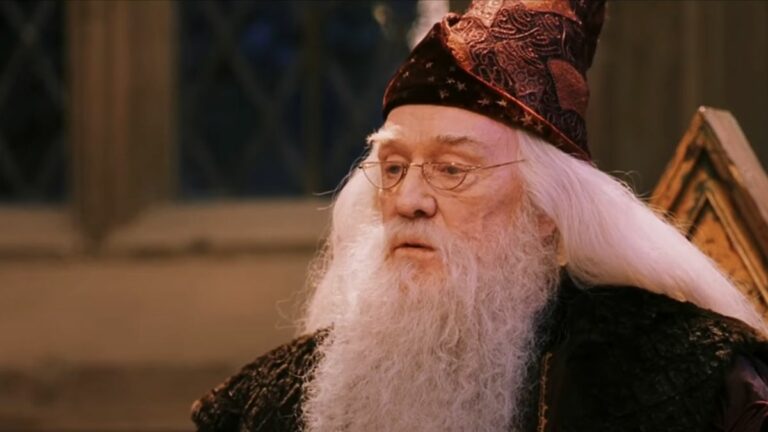 Richard Harris speaking to students as Dumbledore in Harry Potter and the Sorcerer's Stone