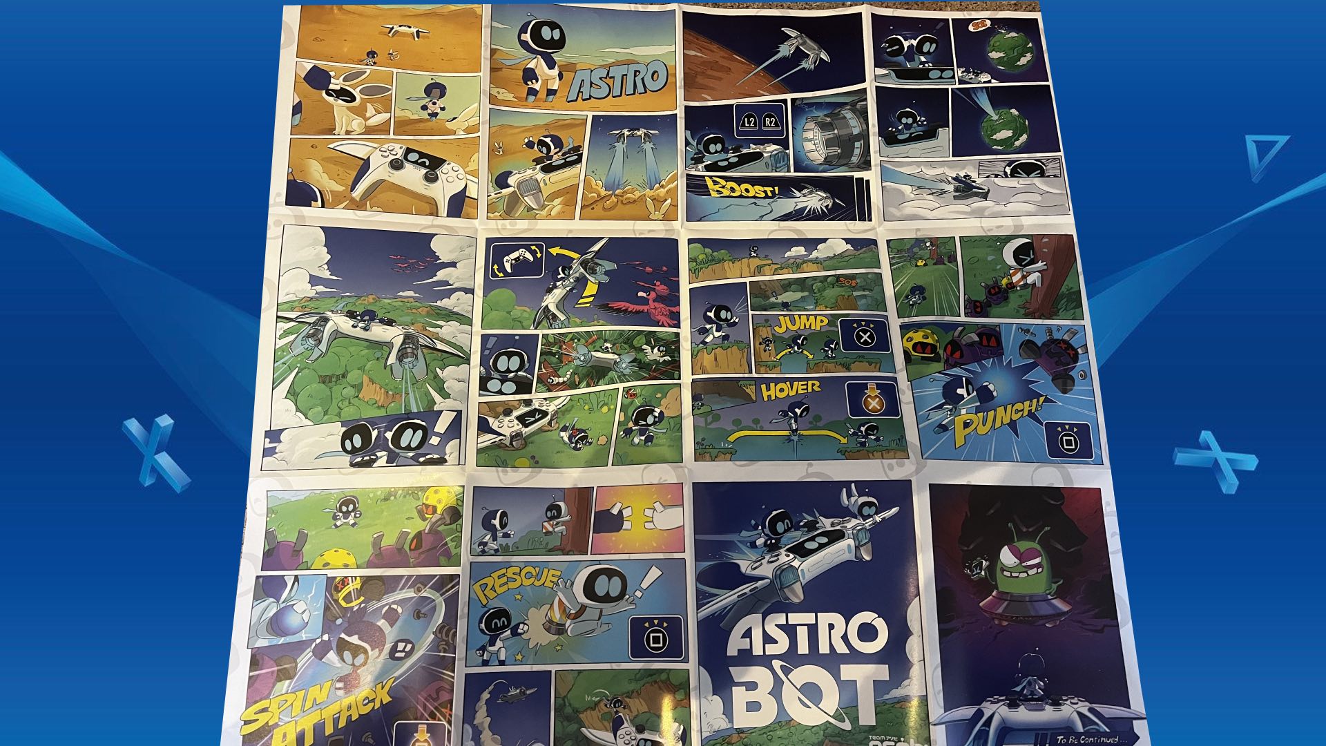 Le manuel d'instructions complet de l'Astro Bot sur un fond d'écran PlayStation