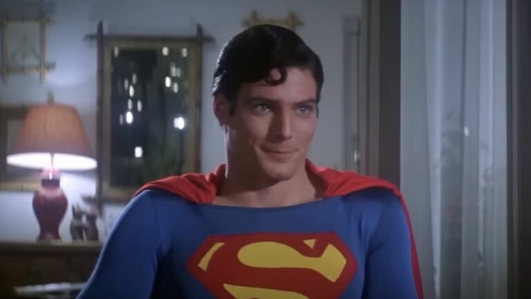 Christopher Reeve's Superman smiling at Lois Lane during interview