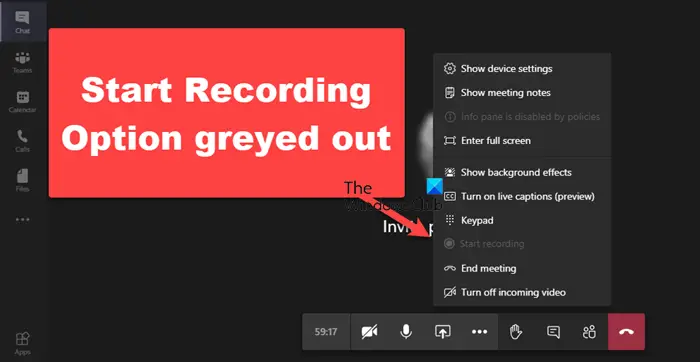 L’option Démarrer l’enregistrement dans Teams est grisée ou manquante
