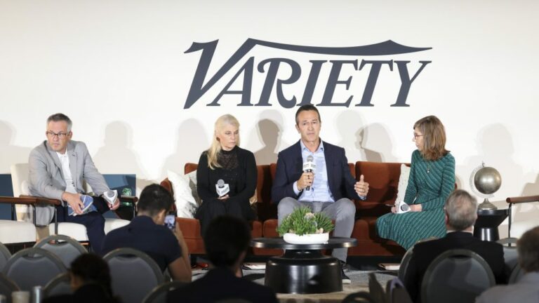 Andrew Wallenstein, Laura Martin, Hernan Lopez, Cynthia Littleton during Variety's Entertainment & Technology Summit presented by City National Bank at The London Weho on September 26, 2024 in Los Angeles, California. (Photo by Rich Polk/Variety via Getty Images)