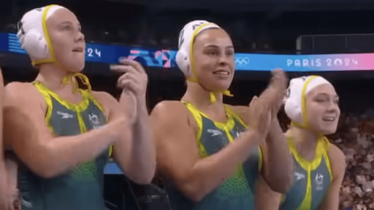 Members of the Australian women&#039;s water polo team at the 2024 Olympics