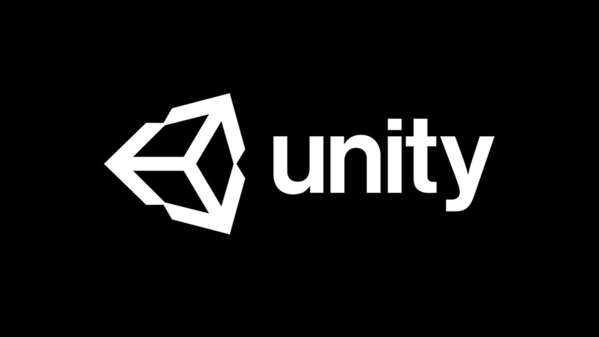 The Unity logo on a black background.