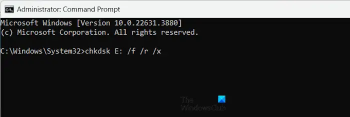 Exécutez l'analyse Chkdsk via cmd