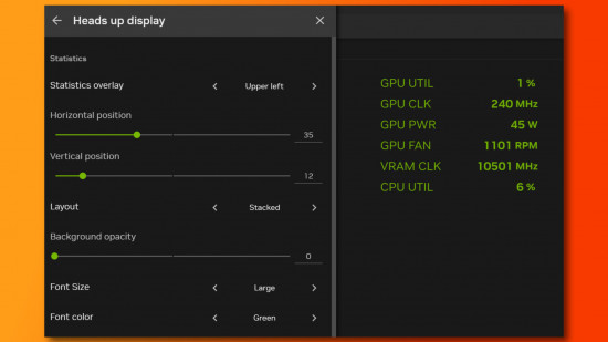 Nouvelles options du HUD de l'application Nvidia