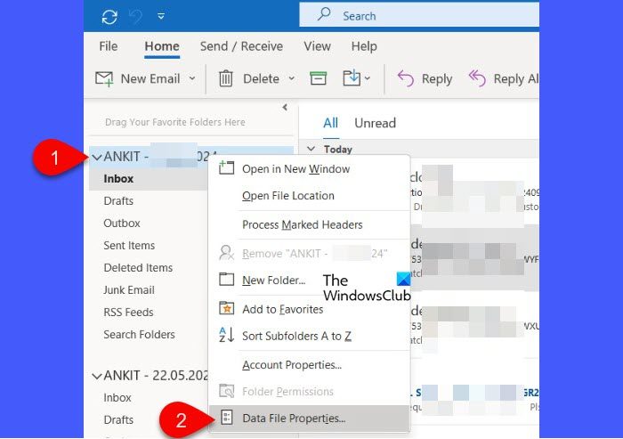 Vérifiez la limite de taille de la boîte aux lettres dans MS Outlook