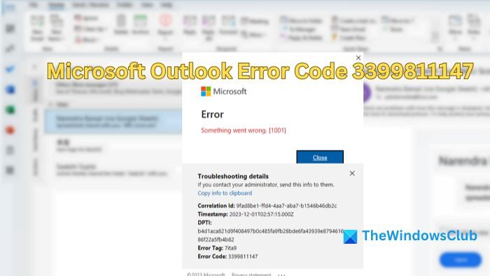 Correction du code d’erreur Outlook 3399811147