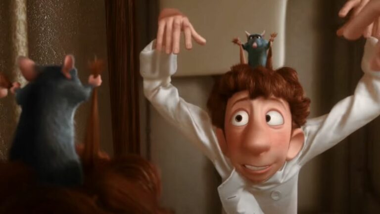 Remy learns he can control Linguini's movements by pulling his hair in Ratatouille.