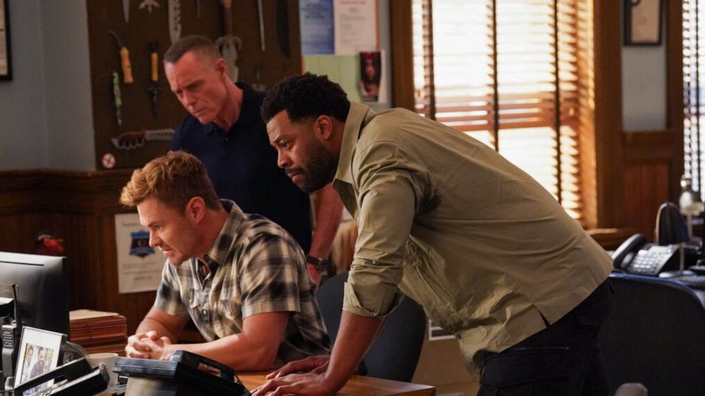 Patrick John Flueger as Officer Adam Ruzek, Jason Beghe as Sgt. Hank Voight, LaRoyce Hawkins as Officer Kevin Atwater — 