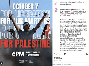 Un groupe anti-israélien prévoit un rassemblement pro-Hamas le 7 octobre devant le consulat israélien à Montréal